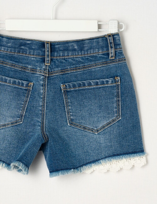 Mac & Ellie Lace Trim Stretch Denim Short, Mid Blue product photo View 02 L