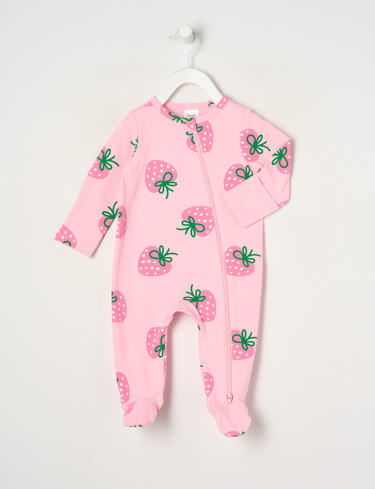 Teeny Weeny Strawberries Stretch Cotton Sleepsuit, Pink