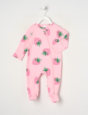 Teeny Weeny Strawberries Stretch Cotton Sleepsuit, Pink product photo