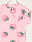 Teeny Weeny Strawberries Stretch Cotton Sleepsuit, Pink product photo View 02 S