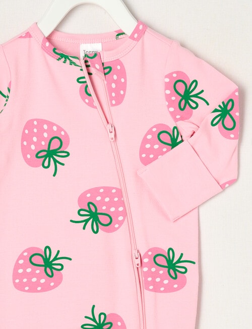 Teeny Weeny Strawberries Stretch Cotton Sleepsuit, Pink product photo View 02 L