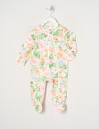 Teeny Weeny Tropical Flowers Stretch Cotton Sleepsuit, White & Green product photo