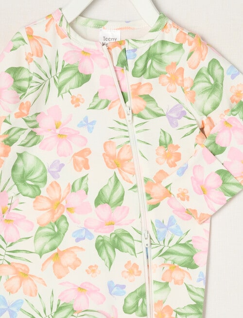 Teeny Weeny Tropical Flowers Stretch Cotton Sleepsuit, White & Green product photo View 02 L