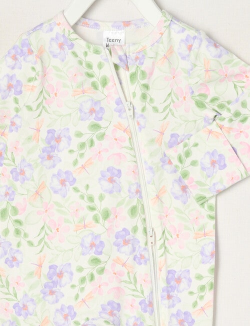 Teeny Weeny Floral Stretch Cotton Sleepsuit, White & Green product photo View 02 L