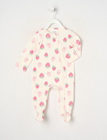 Teeny Weeny Berries Stretch Cotton Sleepsuit, White & Pink product photo