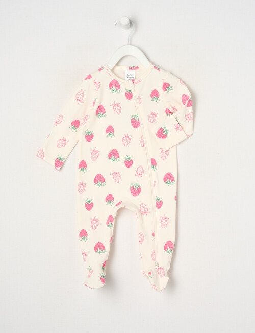 Teeny Weeny Berries Stretch Cotton Sleepsuit, White & Pink product photo