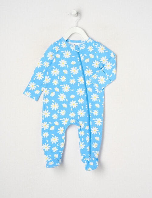 Teeny Weeny Daisy Stretch Cotton Sleepsuit, Blue & White product photo