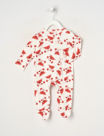 Teeny Weeny Crab Stretch Cotton Sleepsuit, White & Rust product photo