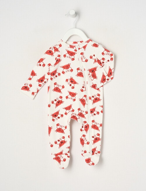 Teeny Weeny Crab Stretch Cotton Sleepsuit, White & Rust product photo