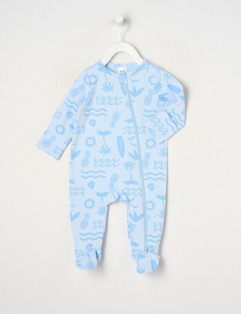 Teeny Weeny Tropical Stretch Cotton Sleepsuit, Blue product photo