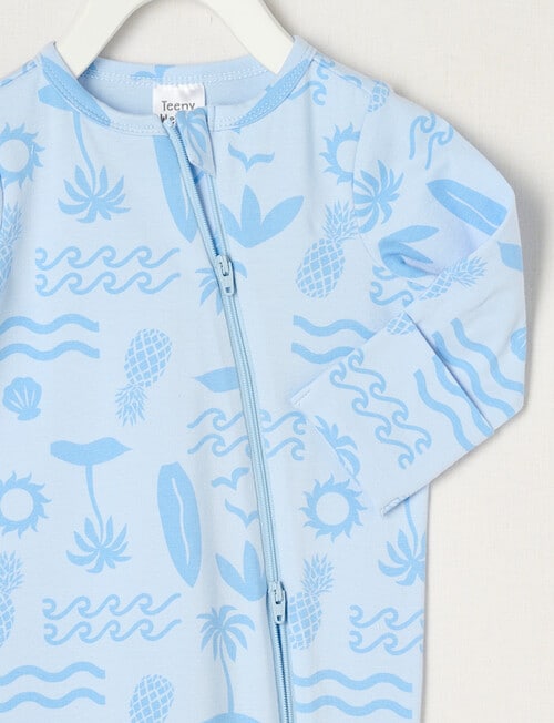 Teeny Weeny Tropical Stretch Cotton Sleepsuit, Blue product photo View 02 L