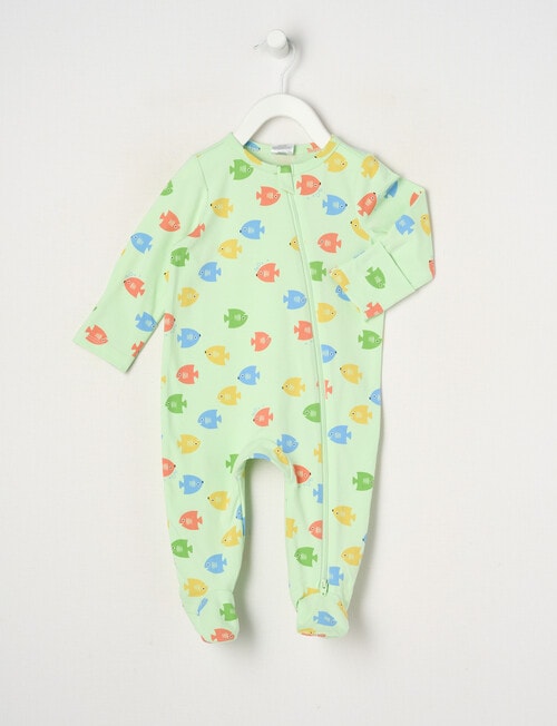 Teeny Weeny Fish Stretch Cotton Sleepsuit, Green product photo
