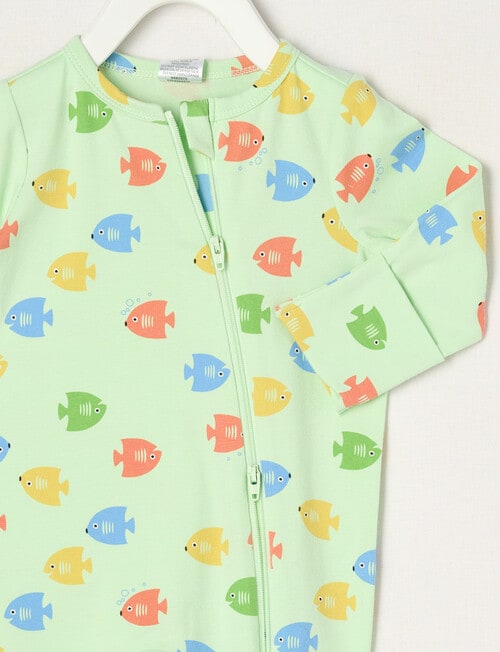 Teeny Weeny Fish Stretch Cotton Sleepsuit, Green product photo View 02 L