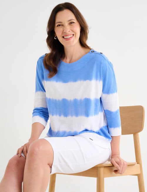 Line 7 Catalina Tie Dye Stripe Top, Blue & White product photo