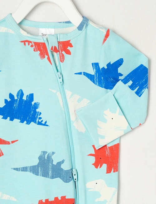 Teeny Weeny Dino Stretch Cotton Sleepsuit, Aqua product photo View 02 L