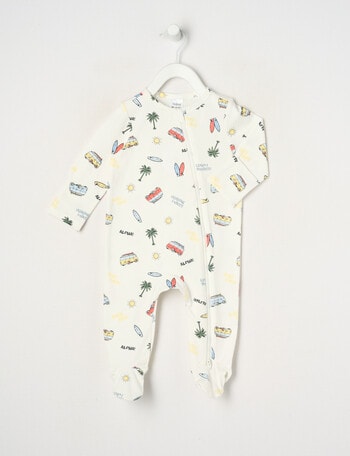 Teeny Weeny Surf Time Stretch Cotton Sleepsuit, White product photo