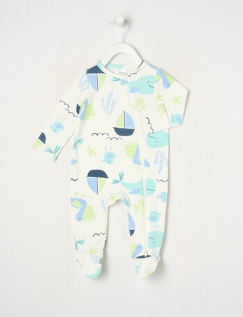Teeny Weeny Pelicans Stretch Cotton Sleepsuit, White product photo