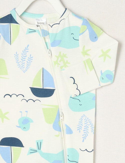 Teeny Weeny Pelicans Stretch Cotton Sleepsuit, White product photo View 02 L