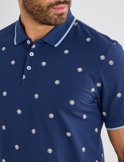 Gasoline Sunny Java Ditsy Polo Shirt, Navy product photo View 04 L