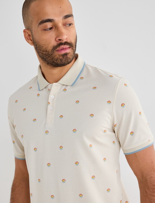 Gasoline Sunny Java Ditsy Polo Shirt, Beige product photo