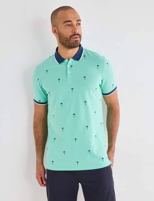 Gasoline Palm Java Ditsy Polo Shirt, Mint product photo