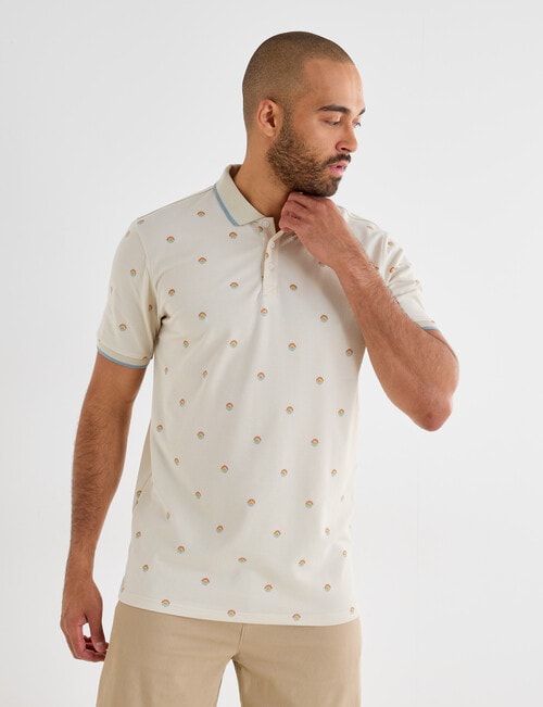 Gasoline Sunny Java Ditsy Polo Shirt, Beige product photo View 04 L