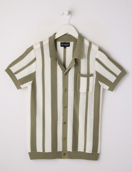 No Issue Stripe Knit Short Sleeve Shirt, Sage product photo