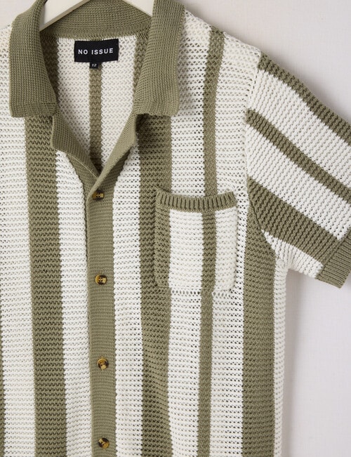 No Issue Stripe Knit Short Sleeve Shirt, Sage product photo View 02 L