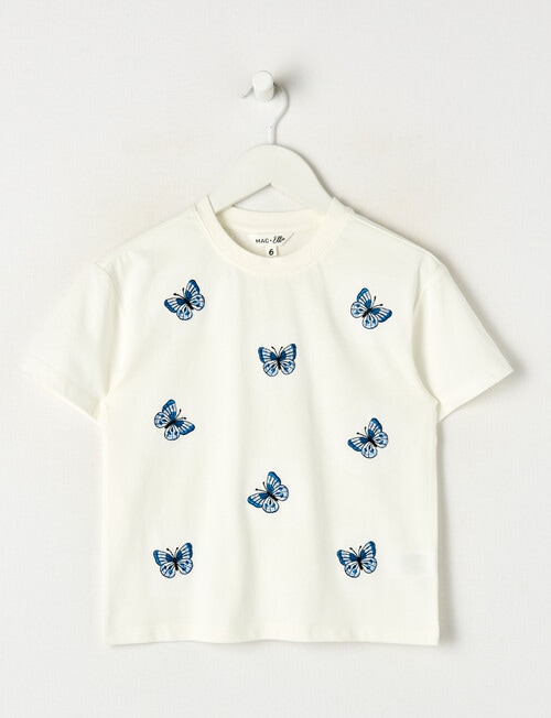 Mac & Ellie Embroidered Butterflies Short Sleeve Boxy Tee, White product photo