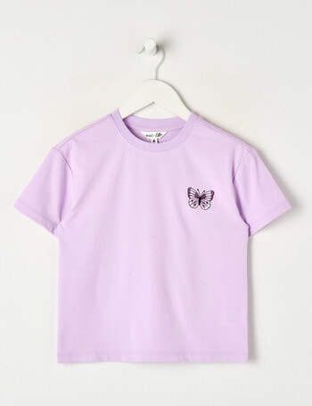 Mac & Ellie Embroidered Butterfly Short Sleeve Boxy Tee, Lilac product photo