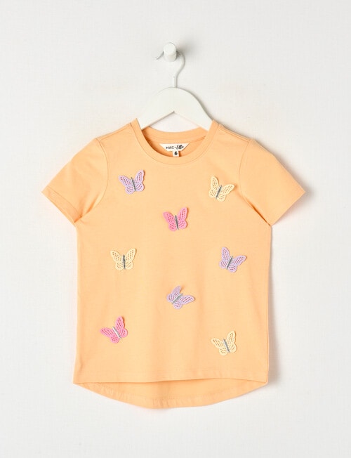 Mac & Ellie Crochet Butterflies Short Sleeve Tee, Light Peach product photo