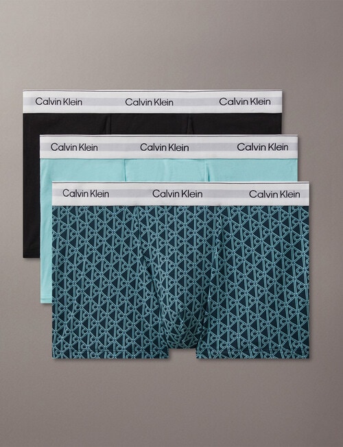 Calvin Klein Cotton Stretch Trunk, 3-Pack, Teal Print product photo
