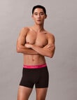 Calvin Klein Relaxed Cotton Stretch Trunks, 3-Pack, Black with Turbulence, White & Innuendo Waistbands product photo View 02 S