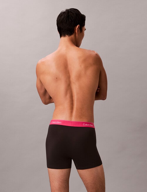 Calvin Klein Relaxed Cotton Stretch Trunks, 3-Pack, Black with Turbulence, White & Innuendo Waistbands product photo View 03 L