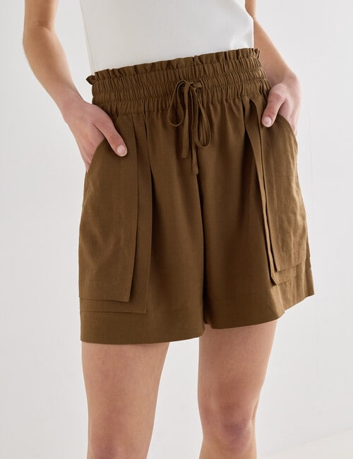 Mineral Beau Drawstring Waist Shorts, Khaki product photo