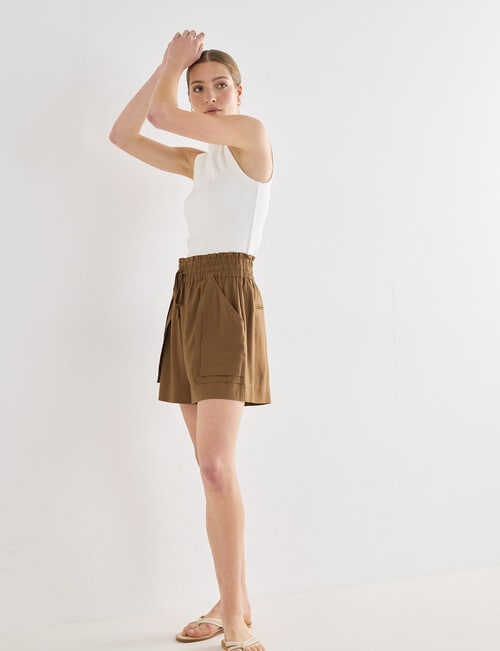 Mineral Beau Drawstring Waist Shorts, Khaki product photo View 03 L