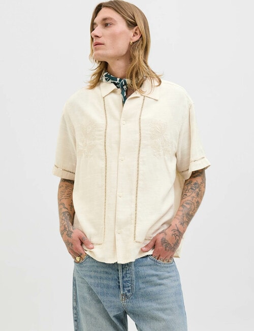 Jack & Jones Greenwich Embroidered Shirt, Antique White product photo View 03 L