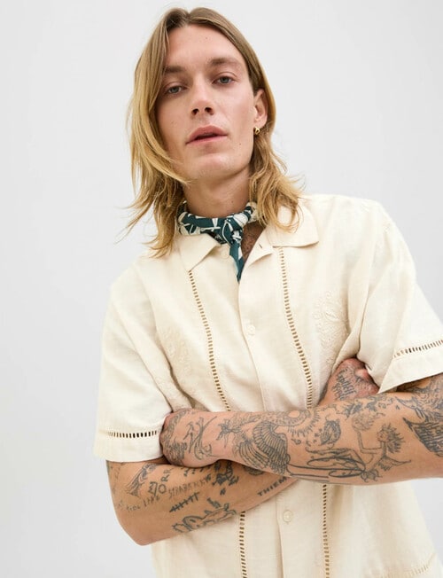 Jack & Jones Greenwich Embroidered Shirt, Antique White product photo View 04 L