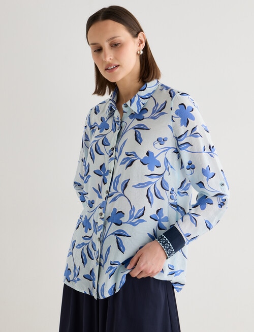 Jigsaw LizzieLeaf Print Blouse, Blue product photo