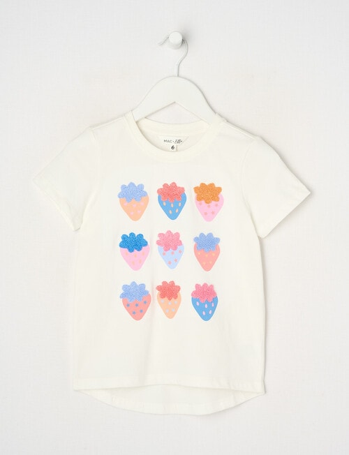Mac & Ellie Boucle Strawberries Short Sleeve Tee, White product photo