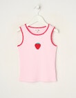 Mac & Ellie Embroidered Strawberry Rib Singlet, Pink Sorbet product photo