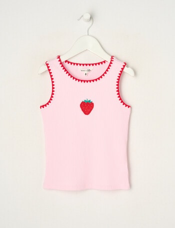Mac & Ellie Embroidered Strawberry Rib Singlet, Pink Sorbet product photo