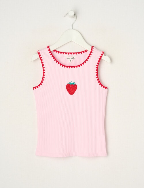 Mac & Ellie Embroidered Strawberry Rib Singlet, Pink Sorbet product photo
