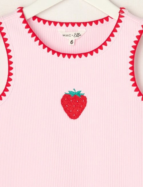Mac & Ellie Embroidered Strawberry Rib Singlet, Pink Sorbet product photo View 02 L