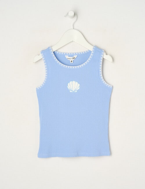 Mac & Ellie Embroidered Shell Rib Singlet, Periwinkle product photo