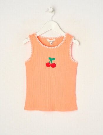 Mac & Ellie Embroidered Cherry Rib Singlet, Peach product photo