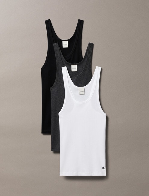 Calvin Klein Cotton Scoop Neck Tank Top, 3-Pack, Black, White & Grey product photo