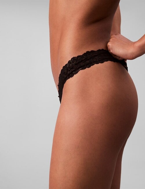 Calvin Klein Soft Stretch Lace Thong, Black product photo View 03 L