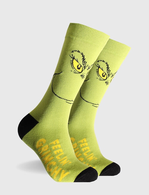 Licensed Grinch Crew Socks, Feelin Grinchy, Green product photo
