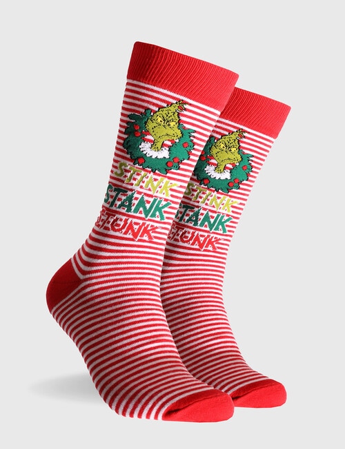 Licensed Grinch Crew Socks, Stink Stank, Red & White product photo